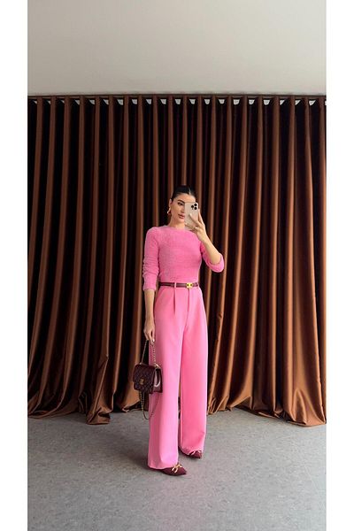 HAZELANNA Pink Palazzo Fabric Pants