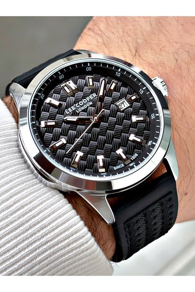 Lee Cooper Black-Gray Color Silicone Cord Men's Wrist Watch with Calendar 7859.351