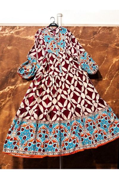 UMS CONCEPT Half Buttoned Hawk Patterned Loose Dress - 2303-0001
