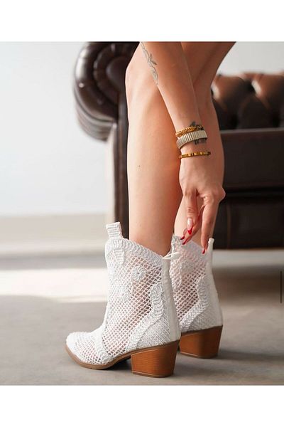 Esilapark Lace Fabric Summer Western Cowboy Women's Boots