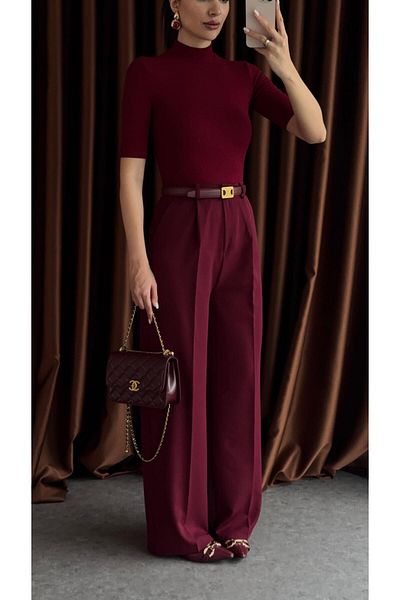 HAZELANNA Plum Palazzo Fabric Trousers
