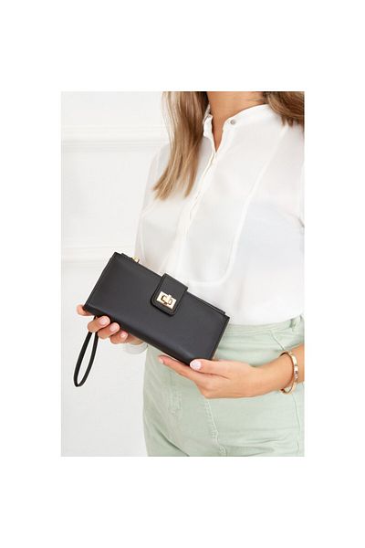 CHEFF Large Coin Wallet with Multi-Section Wrist Strap and Soft Textured Faux Leather Lock