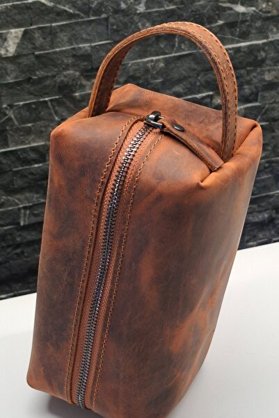 MAT Deri Orange Genuine Leather Men's Handbag Care and Accessory Bag Dopp Kit 20X11X10 cm