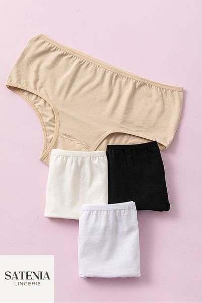 SATENIA LINGERIE Chiloți pentru femei cu talie înaltă - bumbac, lycra, pachet de 4, multicolor - negru, alb, piele, ecru