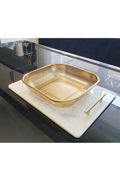 LOVYCO Gold Square Design Stainless Steel Pasta Strainer Pedestal Strainer 27...