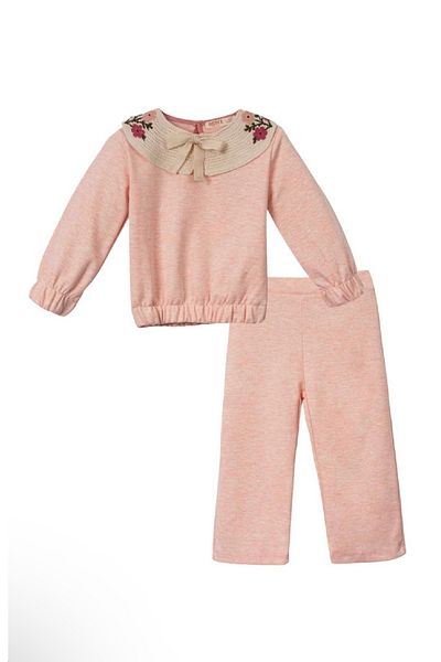 Necix's Floral Detailed Neckline Bottom Top Set