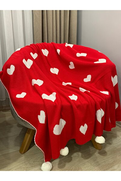 Arca Weaving Sevgililer Günü Özel Kalp Desenli Çift Taraflı Triko Tv Battaniye