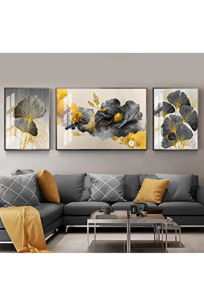 Harika bir ev HARİKABİREV|SOFT GOLD-SİYAH SEVİLEN ÇİÇEK YAPRAK KOMBİNİ |ÇERÇE...