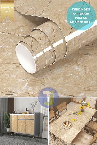 Technojet Self-Adhesive Marble Pattern Foil Kitchen Bathroom Countertop Wall Covering 60Cmx100Cm
