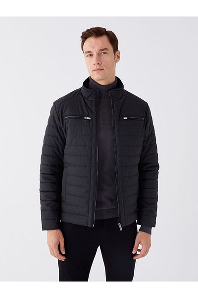 LC Waikiki Ανδρικό δερμάτινο παλτό LCWAIKIKI Classic Standard Fit Stand γιακά