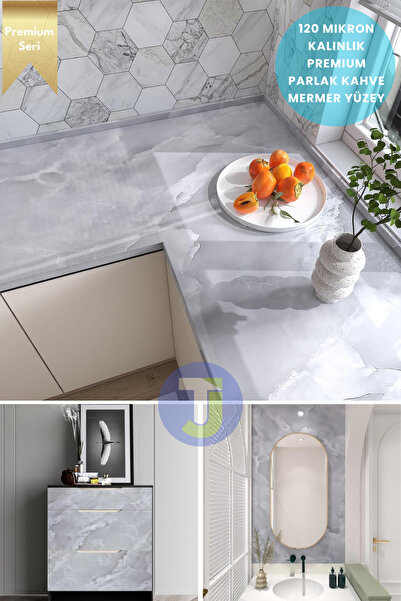 Technojet Kendinden yapışkanlı Mermer Desen Folyo Mutfak Banyo Tezgah Duvar Kaplama 60cmX100cm