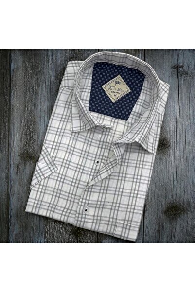 EREN STYLE Cămașă pentru bărbați cu mânecă scurtă din țesătură din bumbac și ...