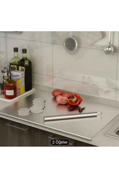 Güneş Krom Dekorasyon Gkd Top Quality Stainless Steel Cutting Board 50 X 60cm+ Cutting Board with Gift, Single Side Bendable Countertop Protector