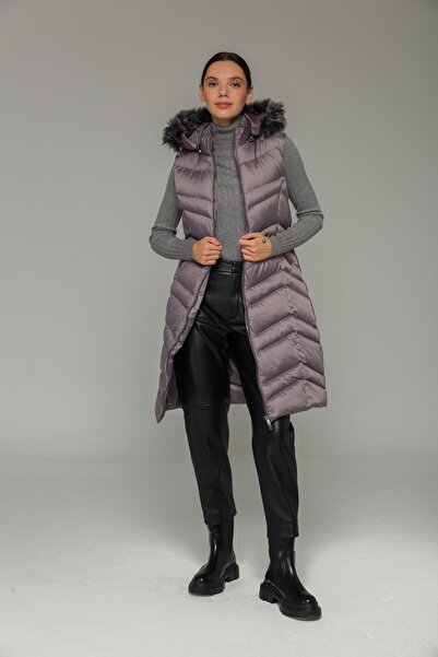 Olcay Chlupatá nafukovací vesta s odnímatelnou kapucí šedá 8192