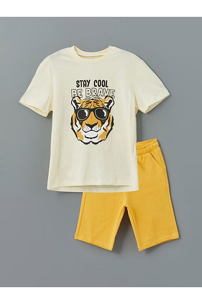 LC Waikiki Crew Neck Printed Boys' T-Shirts and Shorts 2-Piece