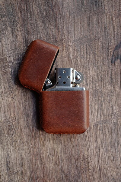 CACTUS Benzinli Çakmak El Yapımı Hakiki Deri Kılıflı Çakmak Hediyelik Vintage...