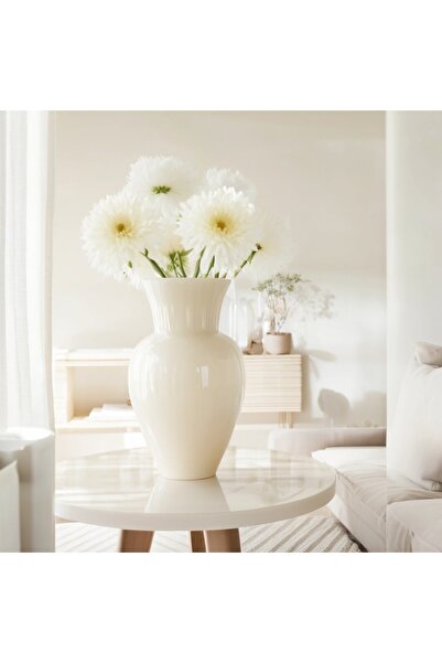 Lui Tasarım Krem Bohem Isakndinav Tarzı Krem Rengi 27cm Cam Vazo Trend Dekorasyon