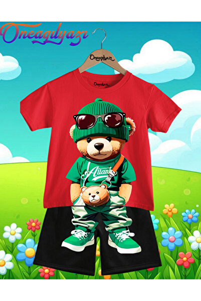oneagılyazı 3D Dog Printed Children's Oversize T-Shirt and Shorts Set