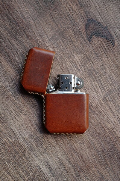 CACTUS Benzinli Çakmak El Yapımı Hakiki Deri Kılıflı Çakmak Hediyelik Vintage...