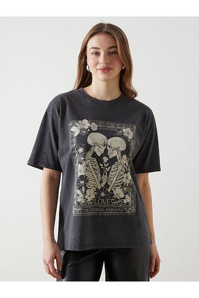 LC Waikiki New Season Crew Neck Printed Oversize Women's T-Shirt - S57235Z8