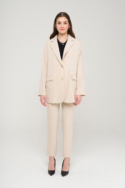 Olcay Mono Collar Relaxed Fit Unlined Blazer Jacket Beige 8217