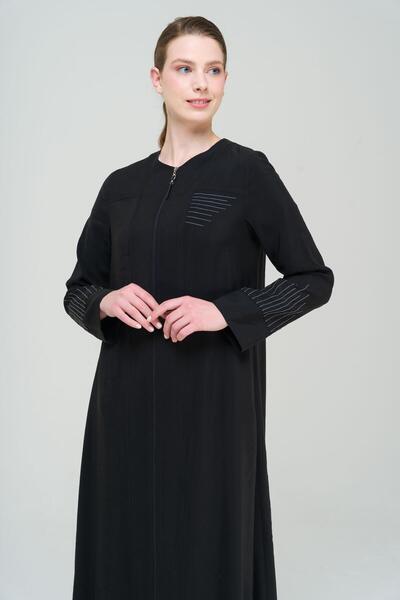 Olcay Crew Neck Embroidery Detailed Skirt Gathered Unlined Cap BLACK 6589