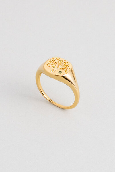 So CHIC... Hayat Ağacı 18 Ayar Sarı Altın Kaplama Gümüş Yüzük