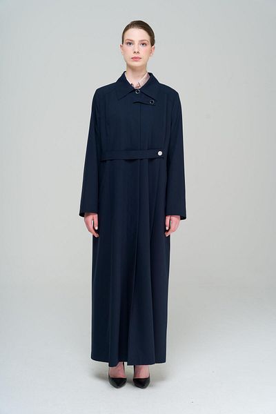 Olcay Košilový límec s žebrovaným detailem, velký podšitý top kabát NAVY BLUE 6565