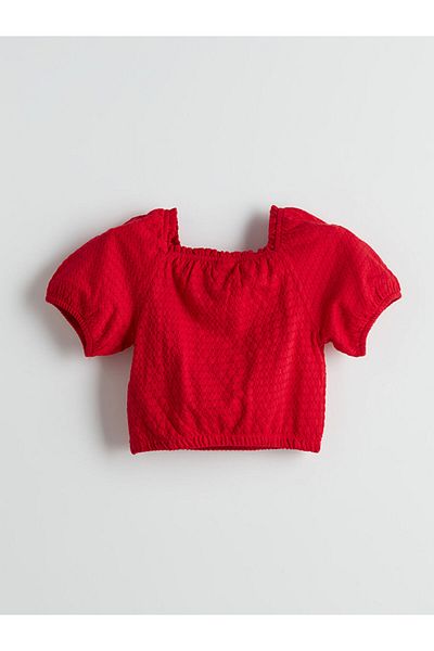 LC Waikiki Lcw Kids Square Neck Textured Girls' Crop Blouse