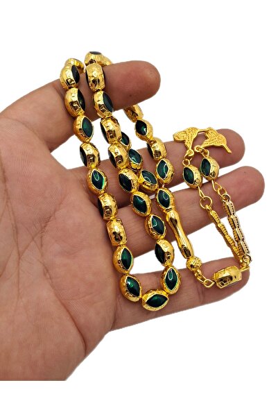 Han Ticarethane Yeşil Mineli Altın Benzetme Metal Tesbih