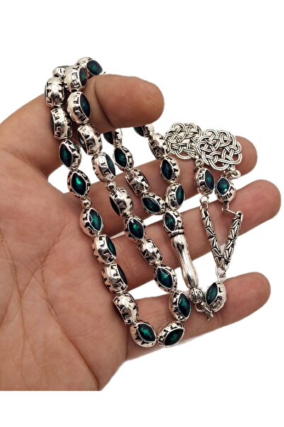 Han Ticarethane Срібний металевий чотки з зеленим мінелом