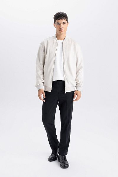 DeFacto Slim-Fit-Jacke aus Wildleder, Slim-Fit, College-Revers, Reißverschluss, Doppeltaschen, saisonal, leicht
