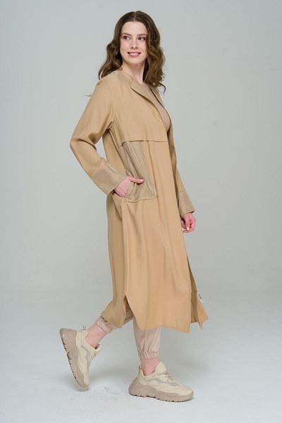 Olcay Ungefütterte Kappe mit Nullkragen und Netzdetail BEIGE 6571