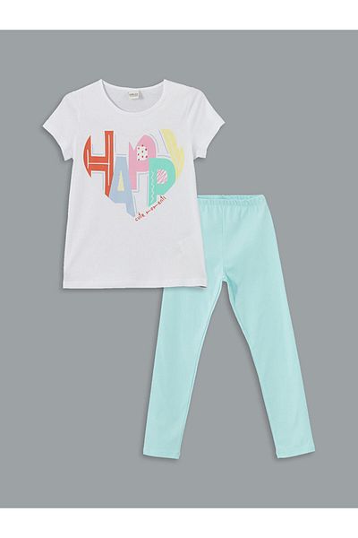 LC Waikiki Happy Printed Girl's T-Shirt and Leggings