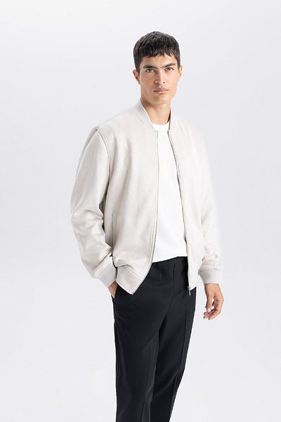 DeFacto Slim-Fit-Jacke aus Wildleder, Slim-Fit, College-Revers, Reißverschluss, Doppeltaschen, saisonal, leicht