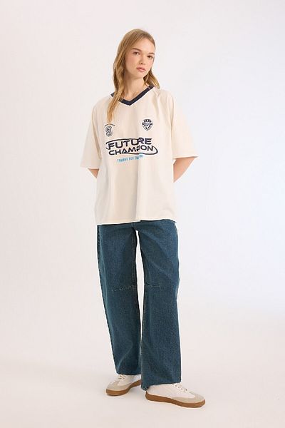 DeFacto Tricou cu mânecă scurtă cu imprimeu în spate, cu decolteu în V, supradimensionat Coool E4621AX25SM