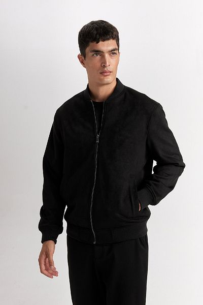 DeFacto Slim-Fit-Jacke aus Wildleder, Slim-Fit, College-Revers, Reißverschluss, Doppeltaschen, saisonal, leicht