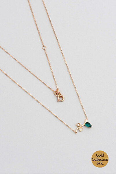 So CHIC... Renkli Taşlı 14 Ayar Rose Altın Kolye
