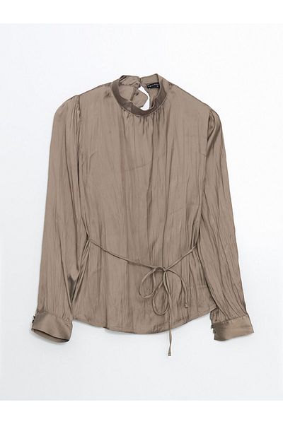 LC Waikiki Lcwaikiki Classic Stand Collar Oversize Satin Women's Blouse