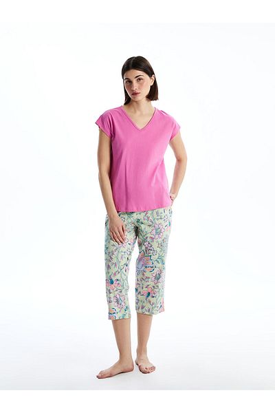 LC Waikiki Set pijamale LCW DREAM cu decolteu în V floral pentru femei Capris