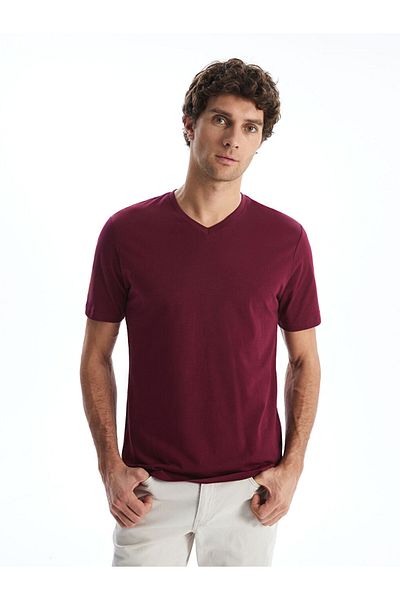LC Waikiki Green V-Neck Short Sleeve Combed Cotton Men's T-Shirt