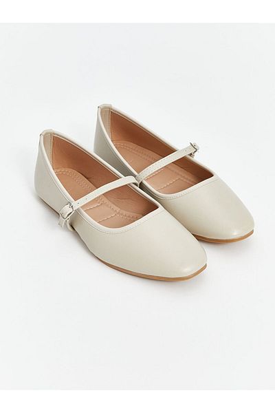LC Waikiki Blue Leather Look Women's Ballerina Shoes