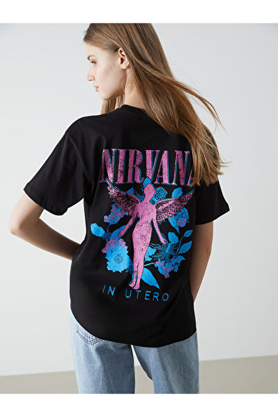 LC Waikiki Black Crew Neck Printed Women's T-Shirt