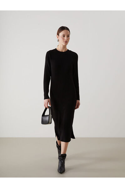 LC Waikiki New Season from Güli̇s Gi̇yi̇m Black Crew Neck Women's Knitwear Dress