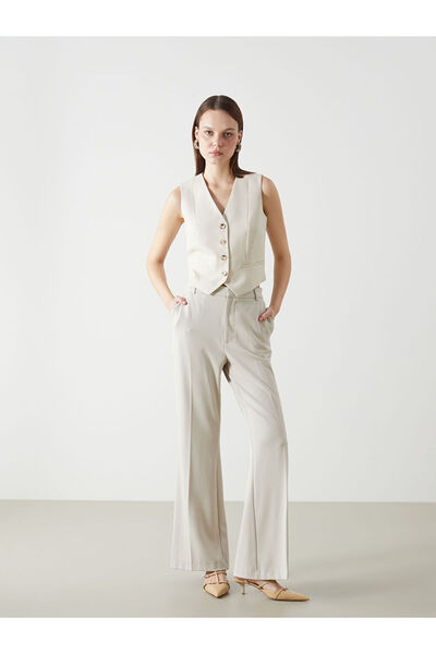 LC Waikiki بنطلون نسائي بيج ستاندرد فيت واسع الأرجل