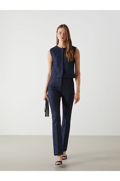 LC Waikiki Vestă de jeans pentru femei LCW Vision Crew Neck