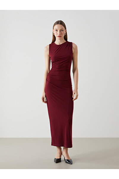 LC Waikiki Burgundy Crew Neck Women's Dress