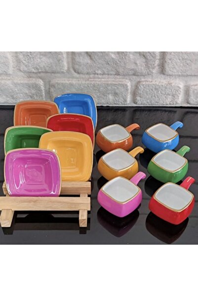 ARA Porselen Bitter Model 6 Kişilik Renkli Türk Kahvesi Fincan Takımı