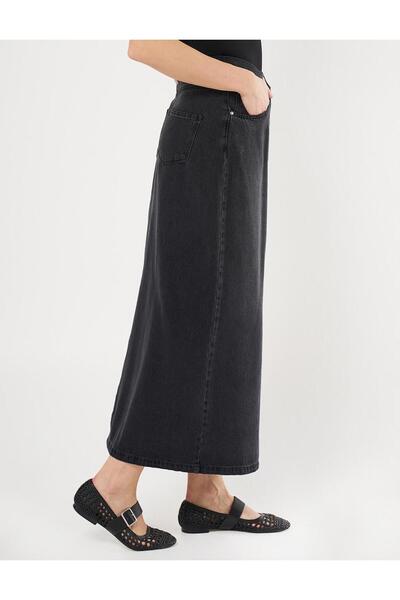 Kayra Yüksek Bel Denim Etek Füme