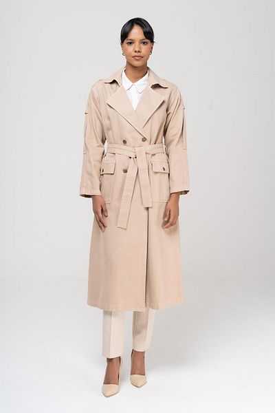 Olcay Trench oversize din denim cu epoleți dublu BEI 6592